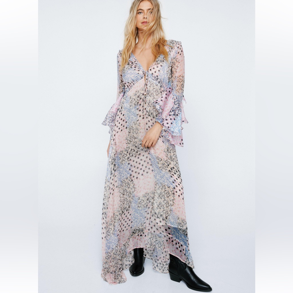 Nasty Gal Pastel Patchwork Maxi Dress In Pink, Blue And Cream